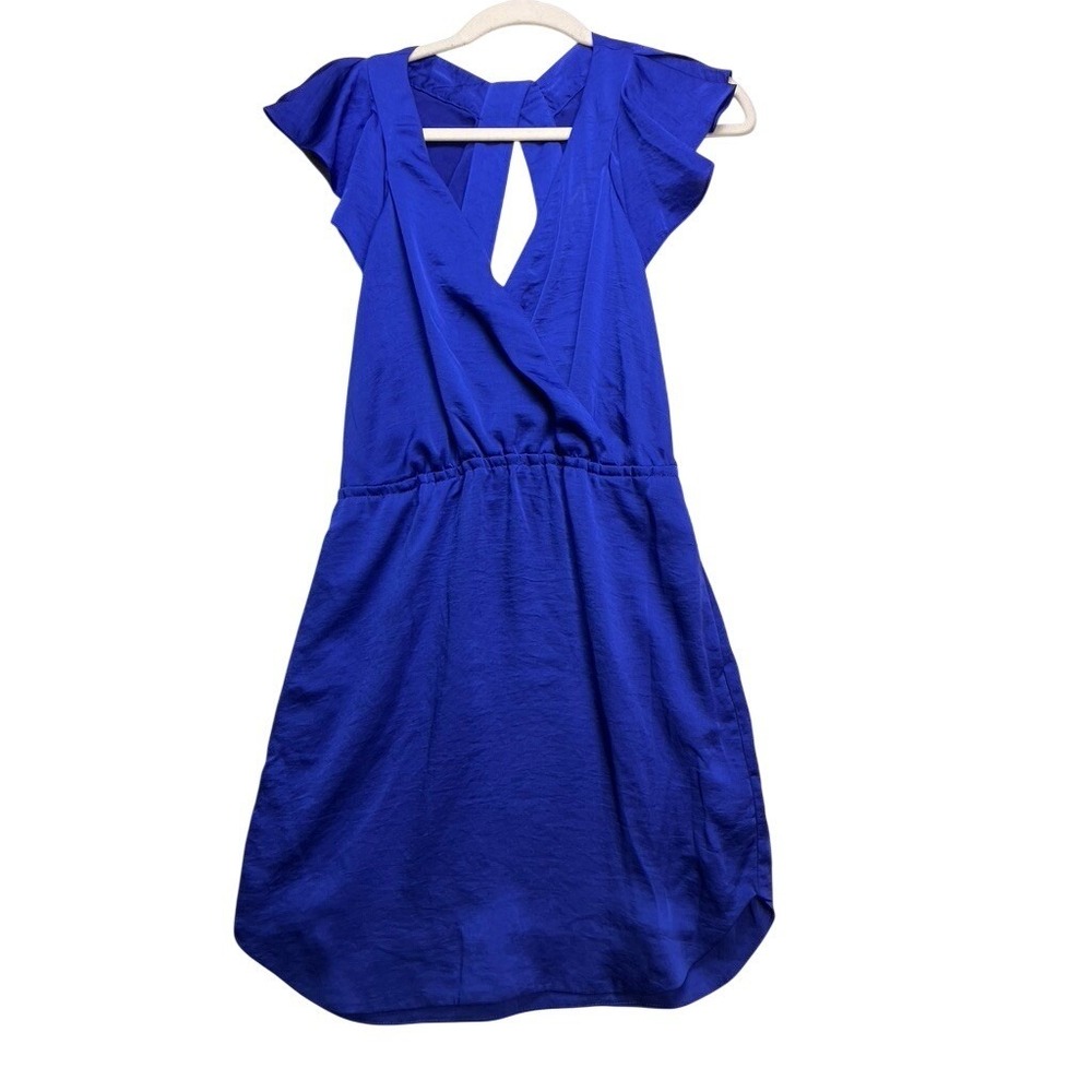 BCBGeneration‎ Mini Dress Womens XS Blue Flutter Sleeve Surplice V-Neck Cocktail